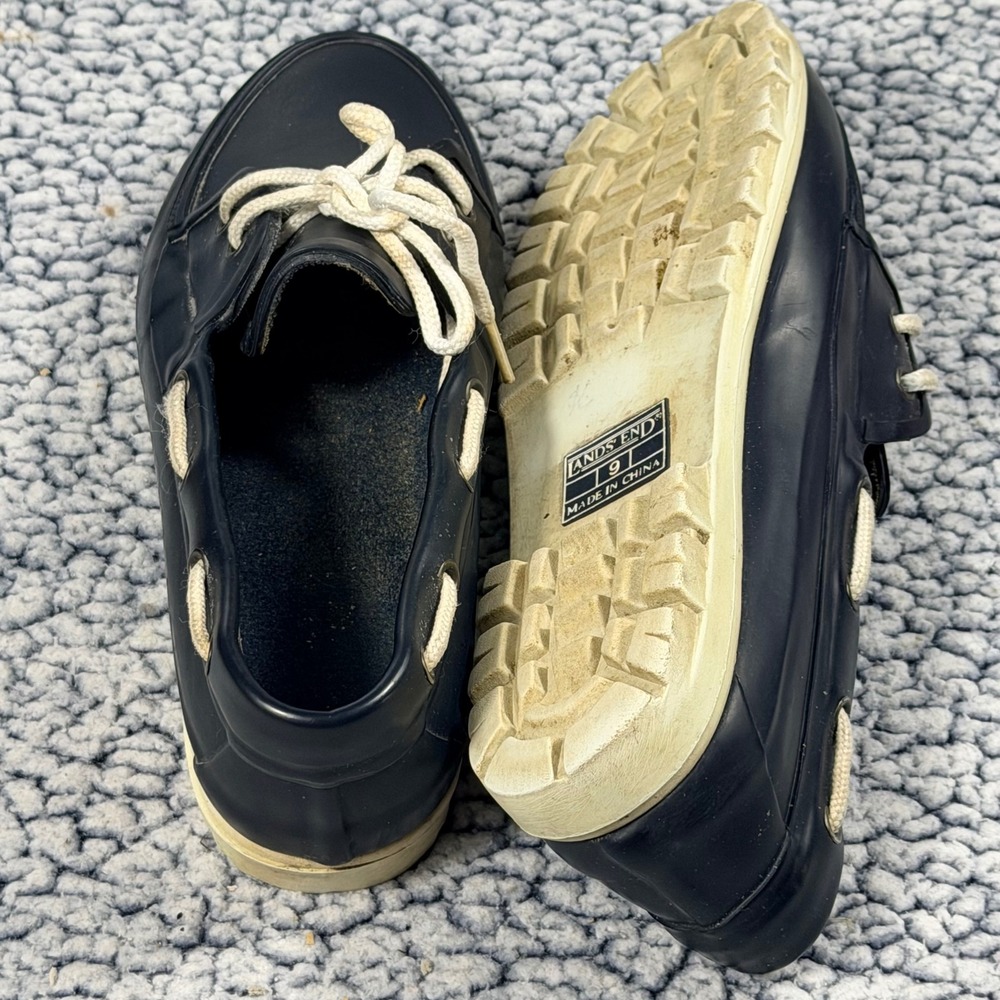 Lands End Boat Shoes Womens 9 Navy Blue Rubber Rain Deck Shoes Nautical Coastal